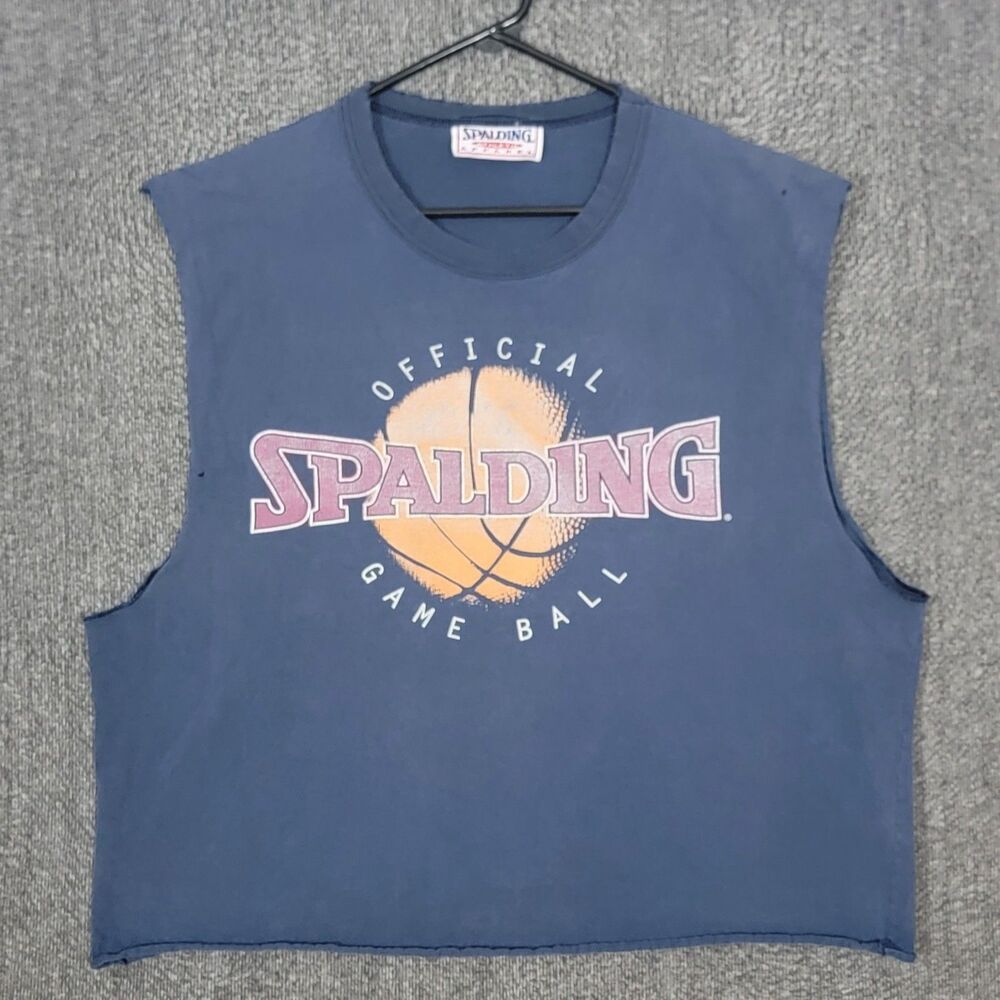 Vintage Spalding Athletic Apparel T-Shirt Men XL Blue Sleeveless Distressed Crop